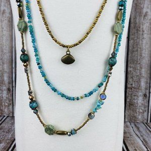 Boho Style Blue Green Jasper Multi Strand Necklace